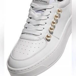Stuart Weitzman Courtside White Pearl-Embellished Sneakers